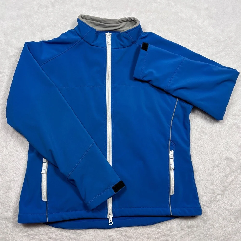 Clique Softshell Jacket‎ Mens L (FIT M) Blue Full Zip Fleece Lined Reflective